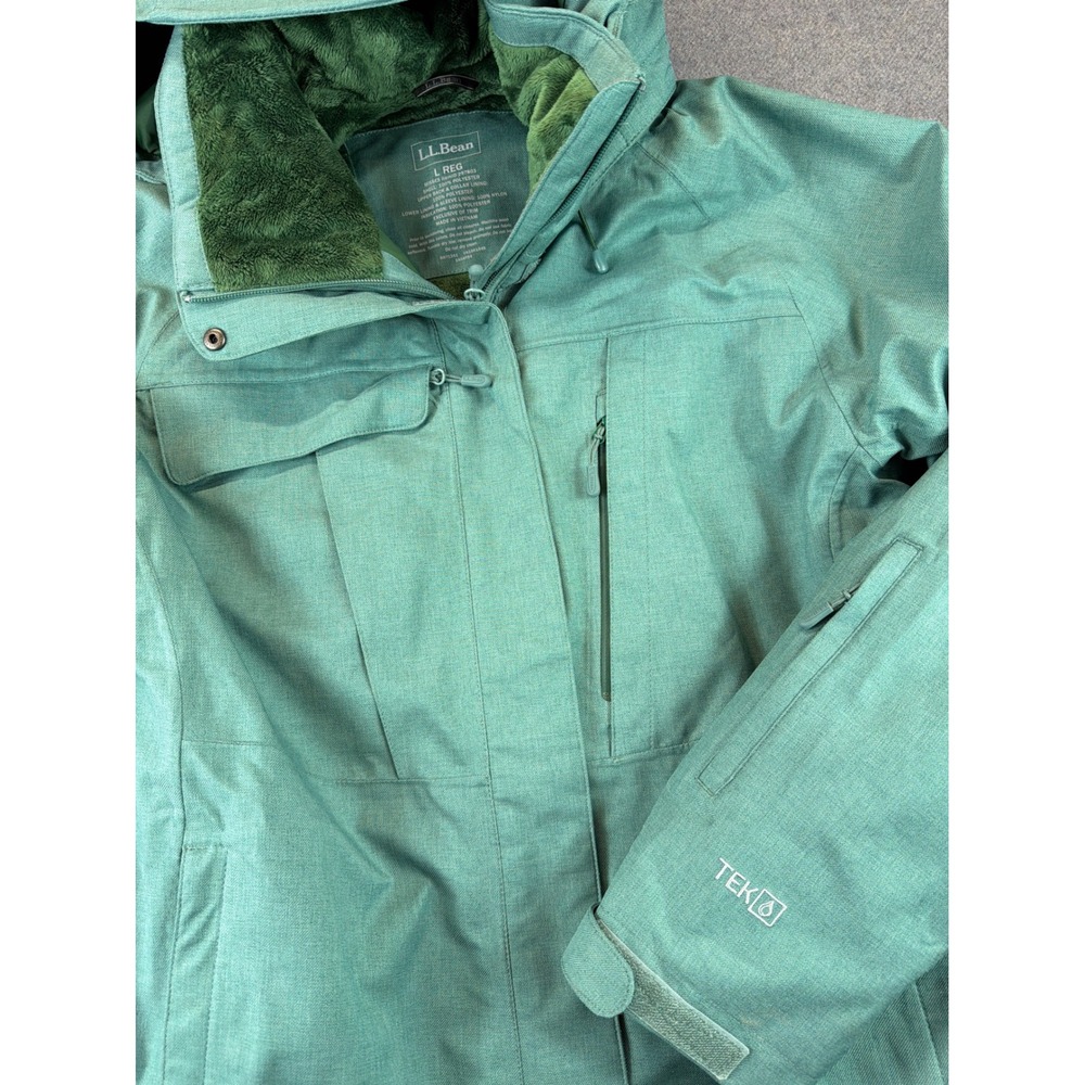 LL Bean Ski Jacket Women‎ L Regular Parka TEK Primaloft Hooded Insulated Green